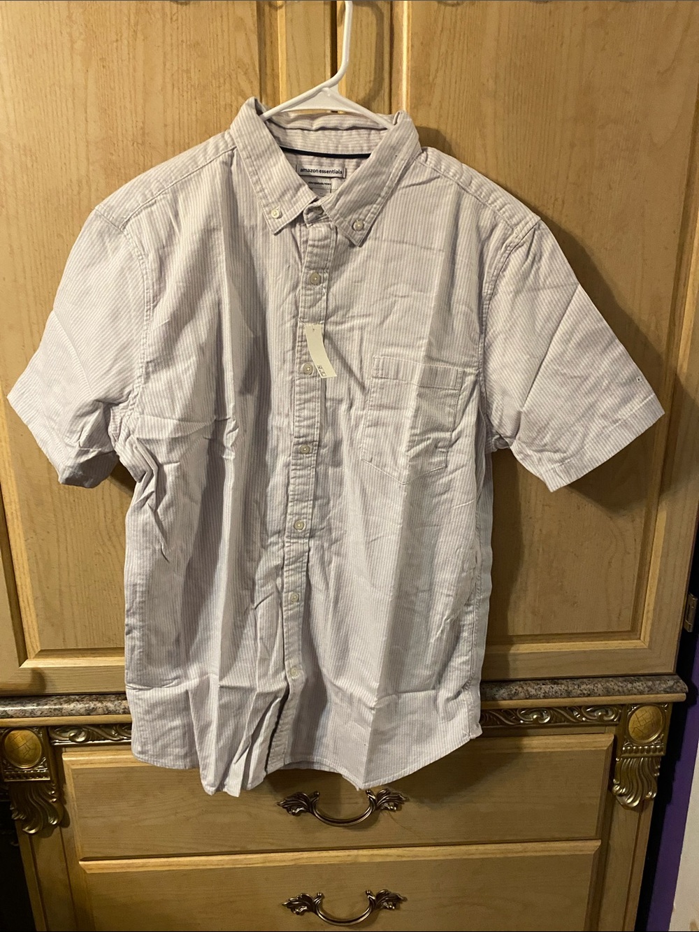 Men's Light Blue Pinstripe Short-Sleeve Button-Down Shirt